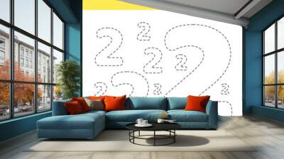 Trace line number for kindergarten and preshool kids. Write and color a two. Vector illustration. Wall mural