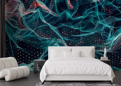 Abstract wireframe design with modern science and technology elements, presented as a trendy surface illustration in vector format. Wall mural