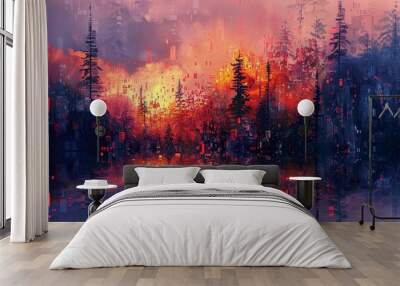 sunset in the forest Wall mural