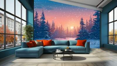 winter landscape with trees and snow Wall mural