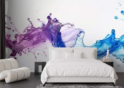 dynamic, high-speed photograph of a multi-colored liquid splash, isolated on white Wall mural