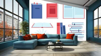 Set of books isolated on white background. Vector illustration in flat style. Wall mural