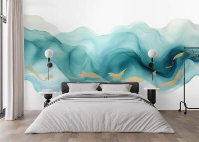 blue gold watercolour wave isolated on white background. Wall mural