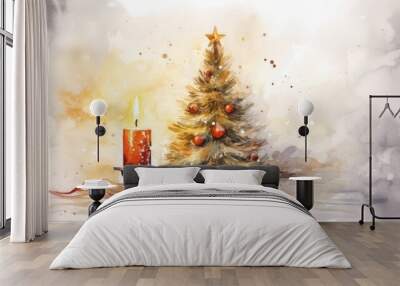 Christmas decoration with candle and Christmas tree Wall mural