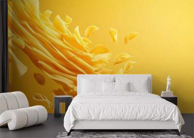 Dry pasta flying in the air on light background, Wall mural