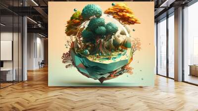 Earth day. Green world. Ecology and environmental protection concept. Generative AI Wall mural