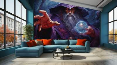 evil sorcerer holds a magic gem cast ball Wall mural