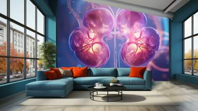 glowing neon human liver Wall mural