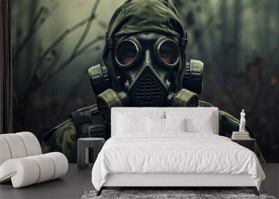 portrait of man wearing a gas mask forprotection Wall mural