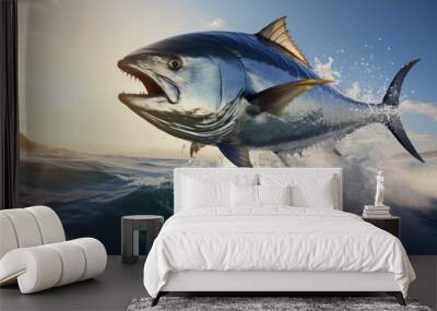 tuna jumping out of water, ai generated Wall mural