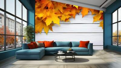 autumn yellow orange leaves background with space for text Wall mural