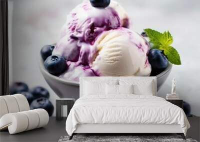 ice cream with blueberry in a bowl. summer dessert. Wall mural