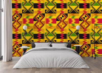 Kente cloth. African textile. Ethnic seamless pattern. Tribal geometric print. Wall mural