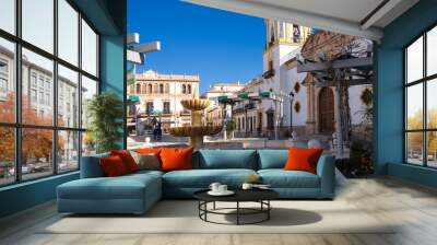 Ronda, Andalusia, Spain - March 16, 2023: View of the Plaza del Socorro and the fountain, the famous place of the old town Wall mural