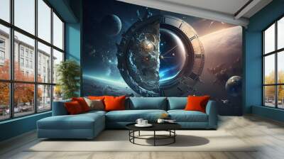 Portal to another dimension. Distorting space and time. physical anomaly. Journey to space. Journey between worlds. AI generation Wall mural