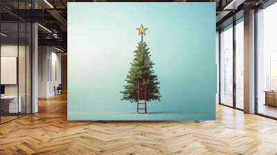 A Christmas tree with a ladder on top of it Wall mural