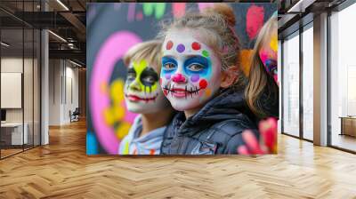 Three children with face paint, one with a skull Wall mural