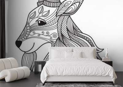 Goat doodle coloring book page. Antistress for adult. Zentangle style. Chinese symbol of the year the goat in the eastern horoscope. Wall mural