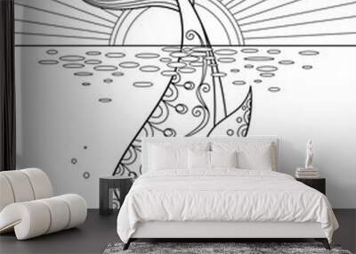 Sea doodle coloring book page Wall mural