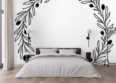 Olive Wreath SVG clipart Black and White Wall mural