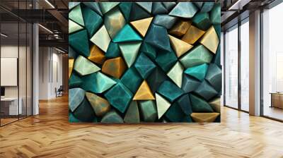 Abstract minimal business background or banner. Modern design with triangles pattern. Turquoise and gold wallpaper design. Generative AI Wall mural