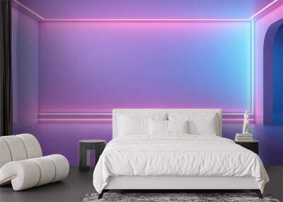 Futuristic neon empty room. Interior of a empty minimal modern room with copy space. Generative AI Wall mural