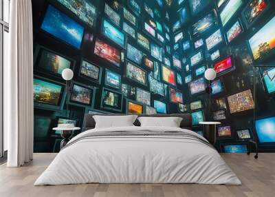 A close-up of a wall of televisions Wall mural