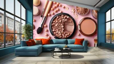 makeup products, cosmetic powders and makeup brushes  Wall mural