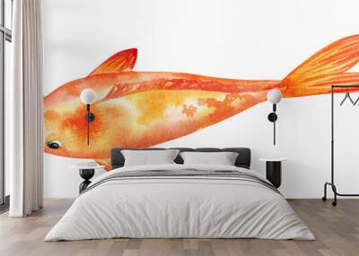 Orange Koi carp watercolor illustration. Japanese traditional Fish isolated on white background Wall mural