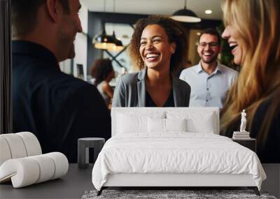 A candid snapshot of colleagues sharing a light moment during a team-building activity, colleagues, portrait, business Generative AI Wall mural