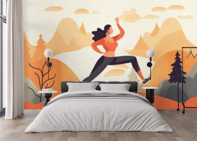 A person engaging in a physical activity like running or yoga, mental health Generative AI Wall mural