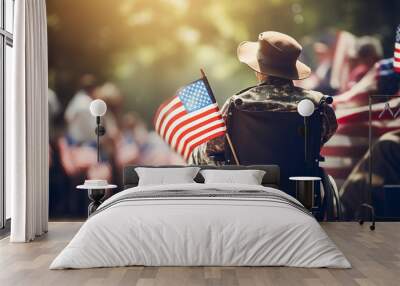 a salute from a veteran in a wheelchair during a patriotic event, blurred background Wall mural