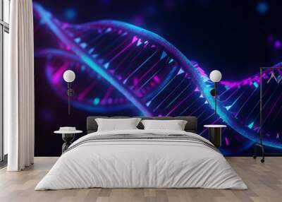 Abstract DNA strands in blue and purple. DNA, background Generative AI Wall mural