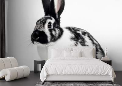 An isolated black and white spotted rabbit on white background Generative AI Wall mural