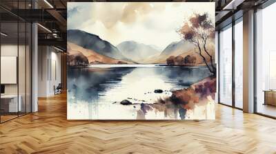 Lakes, watercolour style generative AI Wall mural