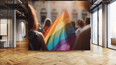 LGBT people holding a pride banner in front of a monument, pride, bokeh Generative AI Wall mural