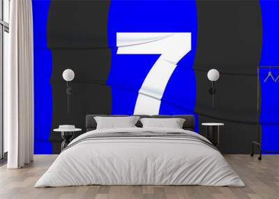 Blue footballer's number on a football jersey. 7 Numbered print. Sports tshirt jersey. Sports, olympiad, euro 2024, gold cup, world championship Wall mural