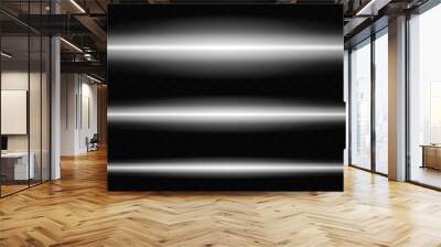 Glowing white laser beam horizontally across a dark transparent background, creating a futuristic and high-tech visual effect. Neon flare, laser lines of light. On a transparent background. Wall mural