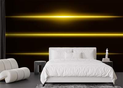 Gold light glare beam. A sharp horizontal beam reflection. Sci-fi designs, light transitions, or futuristic effects. Glowing light streaks and neon effects. Dynamic shine wallpaper background Wall mural