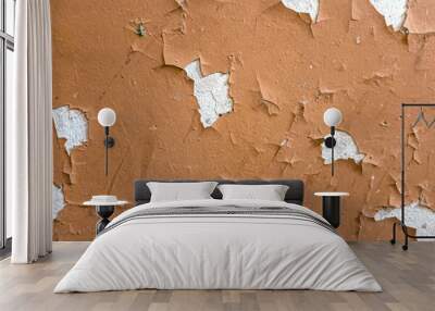 Closeup image of brown paint peeling from white wall Wall mural