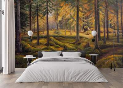 Oil painting landscape summer forest Wall mural