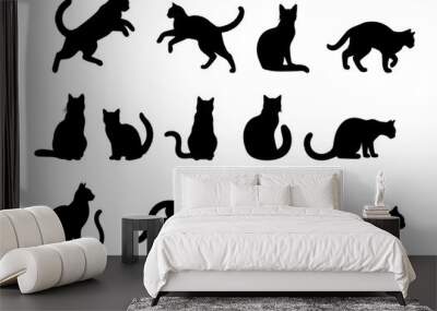 Vector illustration. Large set of cat silhouettes for printing. Sticker template. Wall mural