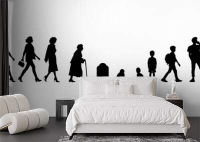 Vector illustration. Silhouette of growing up man from baby to old age. Many people of different ages in a row.	 Wall mural