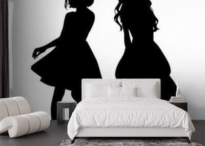 Vector illustration. Silhouette of two girls girlfriends in dresses. Wall mural