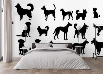 Vector illustration. Silhouettes of black cats. Set of animal stickers. Large set. Wall mural