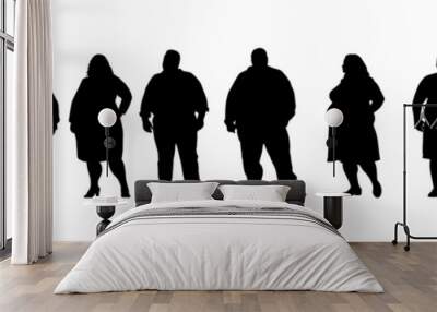 vector illustration. Silhouettes of overweight people. Big set of married couples. Wall mural