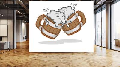 Vector image of two mugs of beer. Drinks with a lot of foam Wall mural