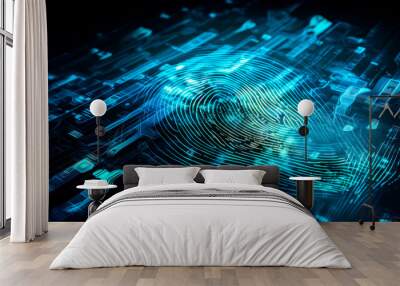 An image of fingerprint on digital background. Generative AI. Wall mural