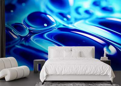 Close up of blue liquid with drop of water on top of it. Wall mural