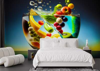 Fish bowl filled with lots of different fruits Generative AI Wall mural